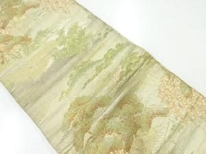 アンティーク　松に屋敷風景模様織出し丸帯（材料）